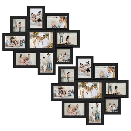 Jerry & Maggie 9 Opening Picture Frames Collage Wall Decor, Vintage Modern Farmhouse Gallery Wall Decor, Hanging Photo Frames Set, Holds 4×4, 4×6 & 5×7 Photos, Black/2 PACK - color: Black/ 2 Pack