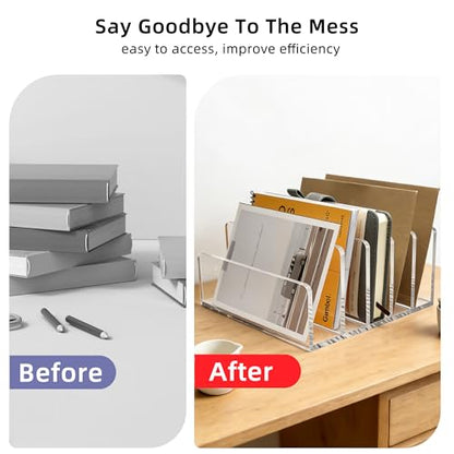 Clear Acrylic 5-Compartment Mail & Letter Desk Organizer | 5mm thick, 5 compartments organize mail, bills, letters & more. Crystal clear acrylic, non-slip pads. No assembly. - size: 5 Compartments