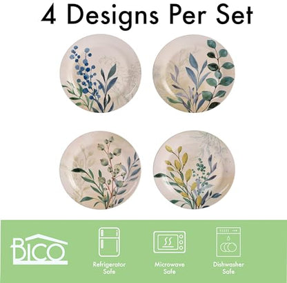 Bico Botanical Valley Salad Plates Set of 4, 8.75 Inch Ceramic Dessert Plates for Salad, Appetizer, Side Dishes, Microwave and Dishwasher Safe, Gift for Housewarming and Thanksgiving - color: Botanical Valley