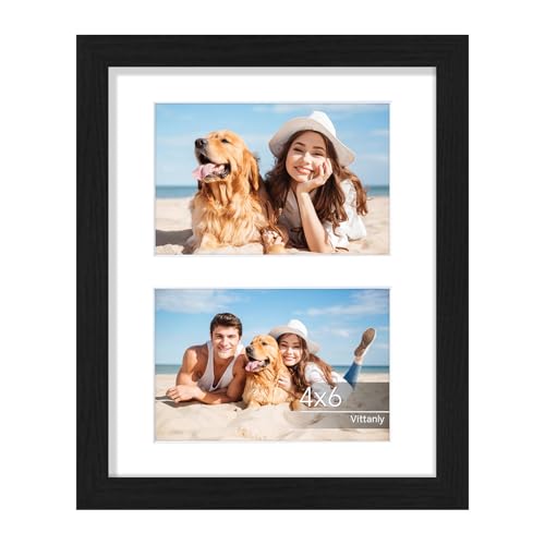 Vittanly 8x10 Collage Picture Frame for Wall Mounting or Tabletop, Black | Displays 2Pcs 4x6 Pictures with Mat or 1Pc 8x10 without Mat, Picture Frame Collage Wall Decor with Stand, 1 Pack - color: Black, size: 8x10