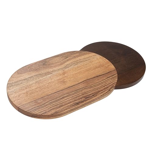 Bloomingville Oval Two-Tone Wood Cheese and Serving Board, Natural and Walnut - size: 15.8"L x 8"W