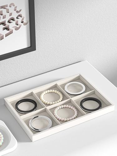 Drawer Jewelry Organizers And Storage,Velvet Bracelet And Ring Display Small Tray,Dresser Jewelry Drawer Organizer Inserts Containers,Earring And Necklace Holder Box (Beige 6 Grids) - style: Beige 6 Grids