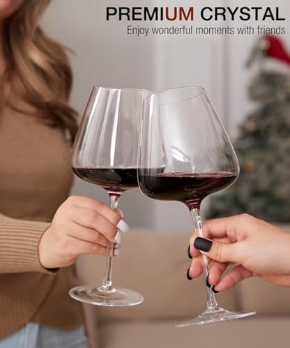 OJA Wine Glasses Set, Crystal Hand Blown Red Wine Glass Set of 2, 23 oz | Long Stem, Unique Large Design, Best for Wine tasting, Birthday, Christmas, Anniversary - style: Set of 2-23oz