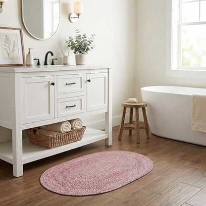 Super Area Rugs Farmhouse Braided Rug Cotton Kitchen Reversible Carpet, Red & White, 2' X 3' Oval - color: Red & White, size: 2' x 3' (Oval)
