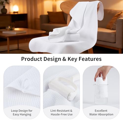 MICROFI Waffle Weave Bath Towel Set, Microfiber, 4 Pieces (Body/Hair/Hand/Face), Quick Dry, Lightweight, Super Absorbent, Lint Free, 380 GSM (White) - color: White