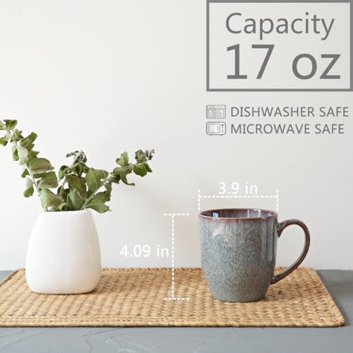 Bosmarlin Ceramic Coffee Mug Set of 4, 17 Oz, Coffee Cups, Microwave Safe, Unique Reactive Glaze (Dark Violet) - color: Dark Violet