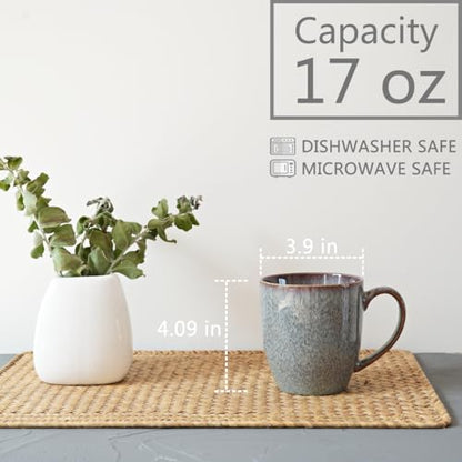 Bosmarlin Ceramic Coffee Mug Set of 4, 17 Oz, Coffee Cups, Microwave Safe, Unique Reactive Glaze (Dark Violet) - color: Dark Violet