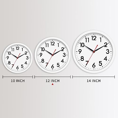 AKCISOT 12 Inch Wall Clock, Silent Battery Operated Analog Clock, White | Office | Kitchen | Living Room | Classroom | Easy-to-read Numbers - color: C_white, size: 12 Inch