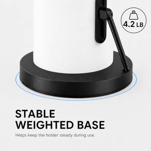 Paper Towel Holder with Spray Pump, All-in-One Countertop Paper Towel Stand with Refillable Bottle, One-Handed Tear Kitchen Roll Holder, Weighted Base, Matte Black - color: Black