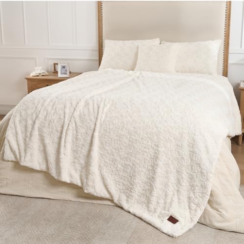 Faux Fur Rabbit Throw Blanket,Super Soft Plush Thick Warm Blanket,Fuzzy Luxury Plush Decorative Blanket for Couch Bed Sofa-Beige(50 * 60inch) - color: Beige, size: 50*60 inch