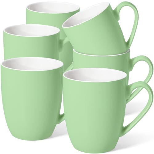 Urbanstrive 16 oz Large Coffee Mugs Set of 6 Ceramic Coffee Mug White Coffee Cups Tea Cups Idea Gift for Women Men House Warming Gifts New Home Office, Mint Green 6 Pack - color: Mint Green