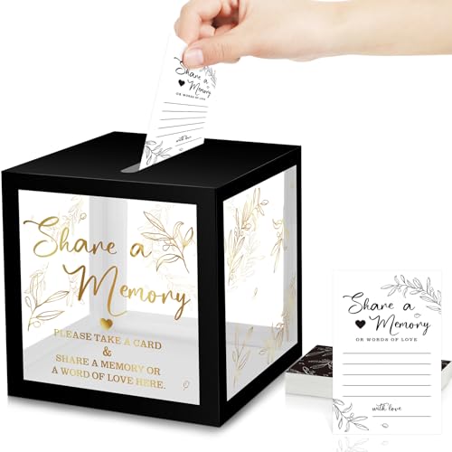 Pajean 50 Pcs Greenery Share a Memory Card, Celebration of Life Cards Box | Memory Box for Funeral Wedding Birthday Graduation Bridal Shower Baby Shower Guest Card Ideas Supplies Decoration - color: Black Gold