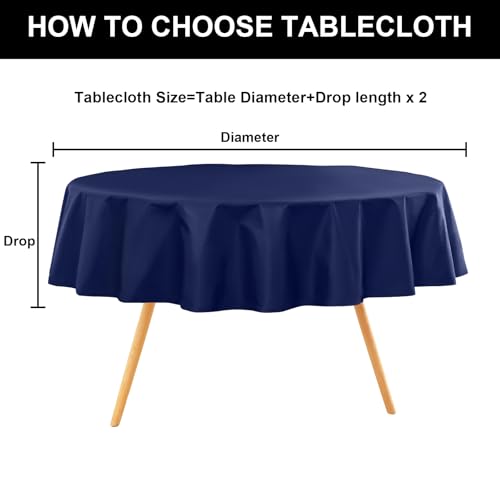 Round Navy Blue Vinyl Waterproof Tablecloth with Flannel Backed | Spillproof Wipe Clean Table Cloth, Plastic Flannel Backing for Dining, Buffet Parties Picnic Camping, 60" - color: Navy Blue, size: 60" (Round)