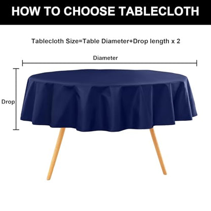 Round Navy Blue Vinyl Waterproof Tablecloth with Flannel Backed | Spillproof Wipe Clean Table Cloth, Plastic Flannel Backing for Dining, Buffet Parties Picnic Camping, 60" - color: Navy Blue, size: 60" (Round)