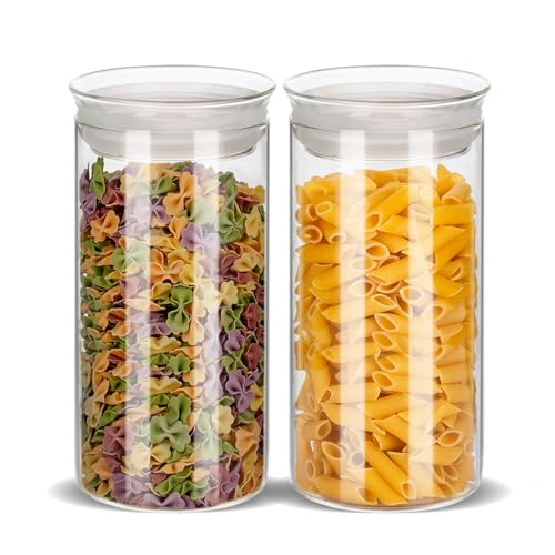ZENS Glass Canisters with Airtight Lids, Set of 2 50oz Tall Storage Jars | Borosilicate Glass Jars with Airtight Lid, Wide Mouth Pasta Containers for Pantry Food Storage - size: 9-50oz 2Pack