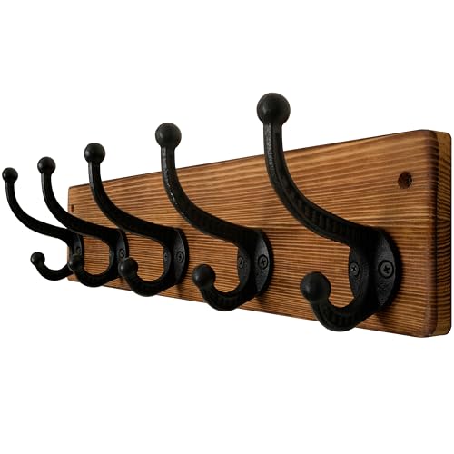 WEBI Rustic Coat Rack Wall Mount,5 Cast Iron Coat Hooks Wall Mounted,Heavy Duty Wall Coat Hanger Hooks for Hanging Coats,Clothes,Rustic Brown - color: Brown, size: 17 Inch