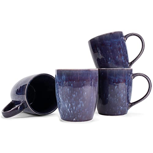 Elanze Designs Reactive Glaze 17 ounce Ceramic Curved Body Mugs Set of 4, Midnight Purple - color: Midnight Purple