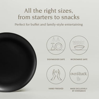 over&back Coupe Stoneware Serving Platter - Elegant 1-Piece Round Serving Platter to Complete Your Kitchen Set - 13.1" x 13.1" - Semi-Matte Black - color: Black, size: Round Platter