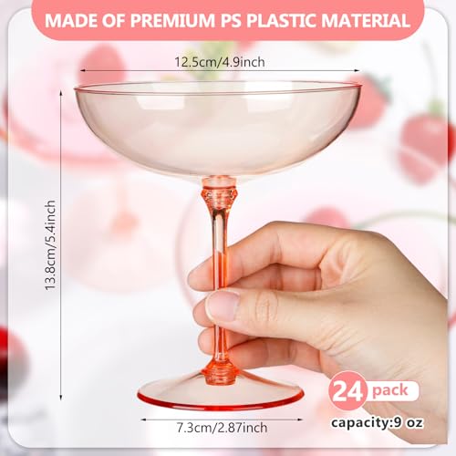 LemonRoad 24 Pcs Plastic Coupe Glasses 9 oz Disposable Martini Glasses for Cocktails, Champagne, Desserts and Espresso, Drinkware Set for Weddings, Birthday Parties, Home Bars (Champagne Powder) - color: Champagne Powder