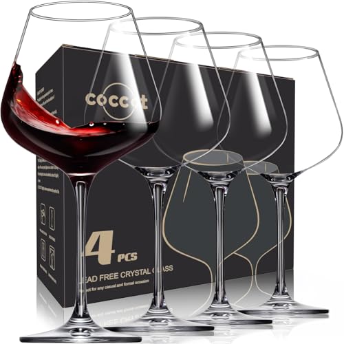 coccot Red Wine Glasses Set of 4, Hand Blown Italian Style Crystal Burgundy Wine Glasses, Lead-Free Premium Clear Glass [23 oz/650ml，4 Pack ] - color: Crystal