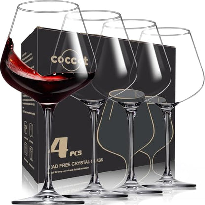 coccot Red Wine Glasses Set of 4, Hand Blown Italian Style Crystal Burgundy Wine Glasses, Lead-Free Premium Clear Glass [23 oz/650ml，4 Pack ] - color: Crystal