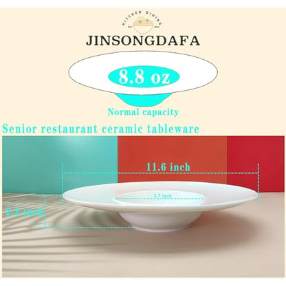 Ceramics Rimmed Soup Bowls 8.8 oz, White 11.6 inch Exquisite small soup plate Set of 4, Pasta plates With Rim is the best choice for hotels, kitchens, fine restaurants and gourmets - color: White, size: 11.6 Inch-8.8 oz