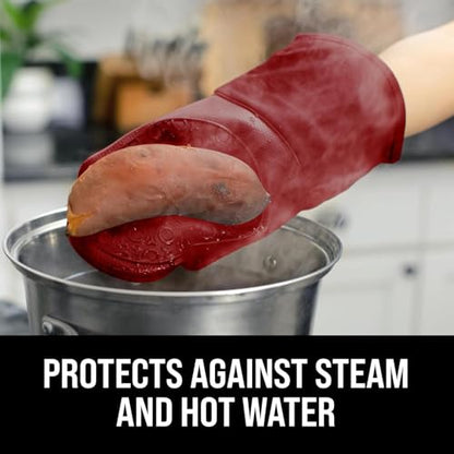 BPA-Free Silicone Oven Mitts Ultra Heat Resistant up to 500°F - Oven Mitts with Thick Cotton Liner - Long Slip Resistant Pot Holders, Flexible Oven Gloves - Empire Red 13.7 - color: Empire Red, size: 2-Piece 13.7" Oven Mitts