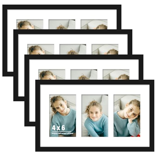 DUENPY 4 Pack 8x14 Collage Frame For 3 4x6 Photos Black | Dual-purpose Layout Holds Three 4x6 Photos Or One 8x14 Photo, Supports Horizontal & Vertical Wall Mounting - color: Black, size: 8x14（4x6 opening）-4 Pack
