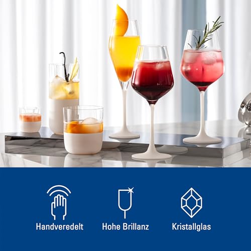 Villeroy & Boch - Manufacture Rock Blanc Red Wine Goblet Set, 4 pcs. Set of Drinking Glasses for Red Wine, 15.5 oz, Crystal Glass, Matte White Slate Look | Matte-white crystal glass wine goblets, hand wash only, bring a tactile slate look to red wine at d