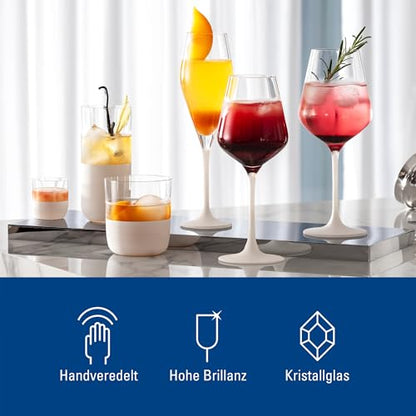 Villeroy & Boch - Manufacture Rock Blanc Red Wine Goblet Set, 4 pcs. Set of Drinking Glasses for Red Wine, 15.5 oz, Crystal Glass, Matte White Slate Look | Matte-white crystal glass wine goblets, hand wash only, bring a tactile slate look to red wine at d
