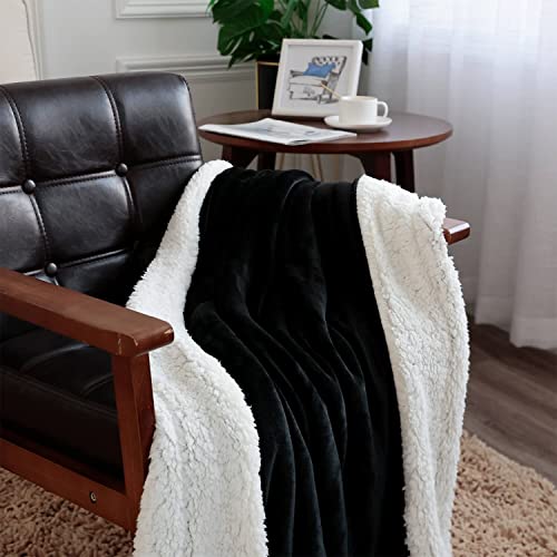 NANPIPER Fleece Blanket Sherpa Throw,Soft Fuzzy Blankets for Couch,Black 50"x60" - color: Black, size: Throw