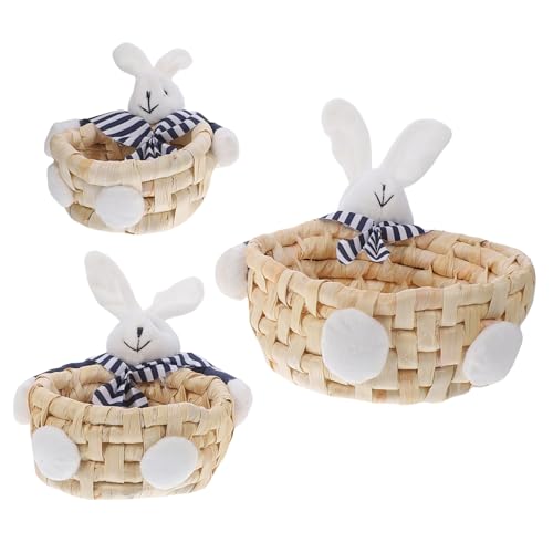 Alipis 3pcs Handmade Woven Straw Storage Decorative Nesting Containers for Easter Decor Crafted from Natural Straw for Organizing