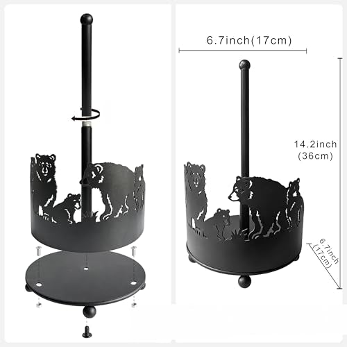 Paper Towel Holders Countertop - Paper Towel Holder Standing - Decorative Paper Towel Roll Holder Metal Paper Towel Holder Animal Paper Towel Holder (Bears) - color: Bear(matte Black)
