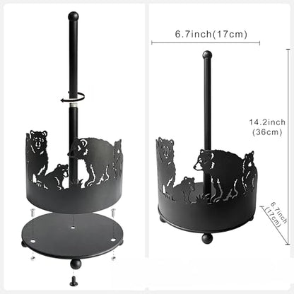 Paper Towel Holders Countertop - Paper Towel Holder Standing - Decorative Paper Towel Roll Holder Metal Paper Towel Holder Animal Paper Towel Holder (Bears) - color: Bear(matte Black)