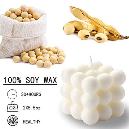 Bubble Candle - Cube Soy Wax Candles, Home Decor Candle, Scented Candle Set 2 Pieces, Home Use and Gifting (White+Green) - color: White+Green