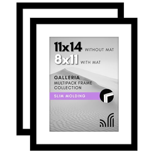 Americanflat 11x14 Picture Frame 2-Pack - Matted to 8x11 - Black | Slim Molding construction, Polished plexiglass front, hangs vertical or horizontal, sawtooth hangers included - color: Black, size: 11x14 with 8.5x11 Mat