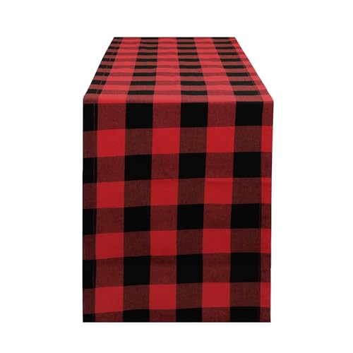 Buffalo Plaid Cotton Blend Table Runner - Classic Farmhouse Check Collection, 14x108 Inches, Red and Black - color: Red and Black, size: 14*108inch