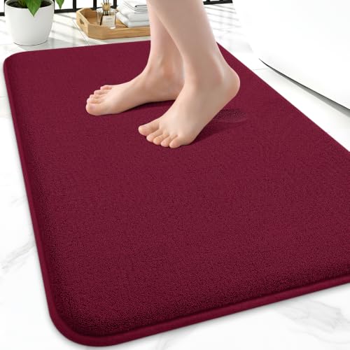 Smiry Memory Foam Bath Mat 24x16, Extra Soft Absorbent Bathroom Rugs | Burgundy Quick Dry, Machine Washable Bath Mats for Bathroom, Shower, Tub and Home Decor Accessories - color: Burgundy, size: 24'' X 16''