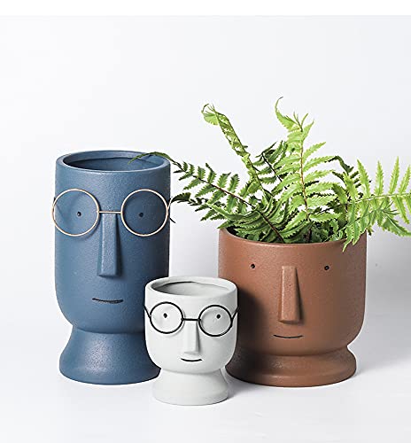 ace Planters Pots,5.12 inch Modern Unglazed Terracotta Pots Ceramic Human Face Vase Succulent Head Planter Pot Face Flower Pot Containers with Drainage Hole for Indoor Plants Home Desk Dec(Terracotta)