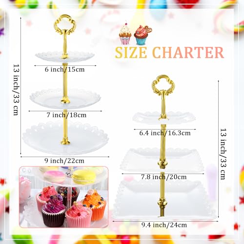 Honeydak 3 Sets of 3 Tier Serving Tray 3 Tiered Dessert Stand Wedding Cupcake Stand PP Plastic Cupcake Holder Dessert Tray Cake Fruit Candy Table Display Set for Birthday(White) - color: White