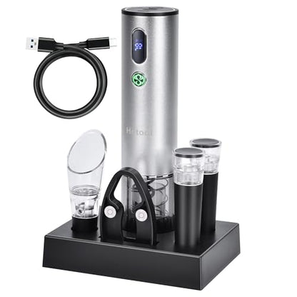 Electric Wine Opener with Wine Accessories -Rechargeable Wine Bottle Opener Set with Base, Wine Aerator, Foil Cutter and Wine Stoppers- Perfect Wine Gifts for Wine Lovers