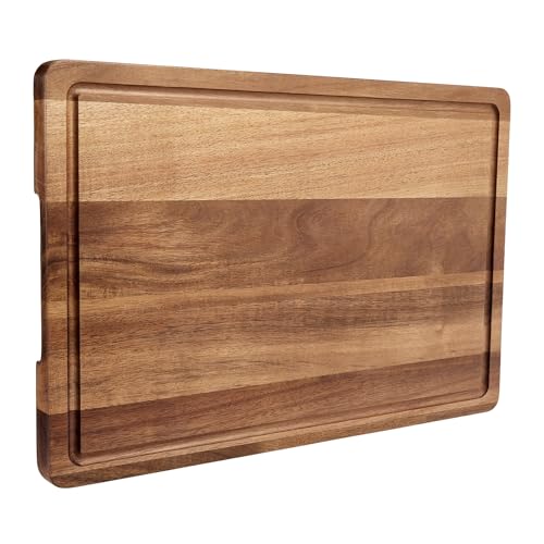 18"x12"Acacia Cutting Board for Kitchen, Wooden Chopping Board with Built-In Juice Grooves, 1" Thick, Side Handle, Butcher Block for Meat/Fruits/Vegetables - size: 18"L x 12"W