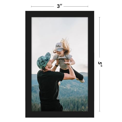 Americanflat 3x5 Picture Frame - Slim Molding - Black | Wall or tabletop display with included easel, secure turn-tab backing, fits photos, posters and art - color: Black, size: 3x5