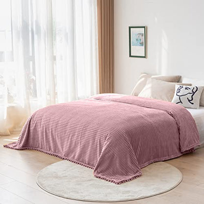 DISSA Fleece Blanket Throw Size – 51x63, Pink – Soft, Plush, Fluffy, Fuzzy, Warm, Cozy – Perfect Throw for Couch, Bed, Sofa - with Pompom Fringe - Flannel Blanket Throw Blanket - color: Pink, size: 51x63"