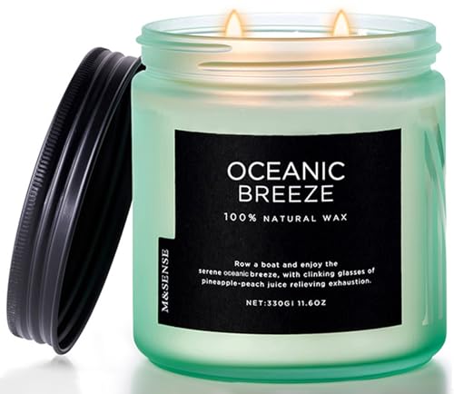 M&SENSE Oceanic Breeze Scented Candles for Home, 11.6oz 70 Hour Soy Wax | Natural Clean Burn, Non Toxic, Fresh Pineapple & Mango Scent for Stress Relief Spa, Aromatherapy Gift for Housewarming - color: Oceanic Breeze, size: Medium Jar