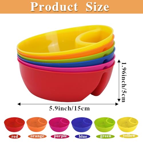 JINGIHE Chip and Dip Serving Set, 6 Pack Anti-Soggy Divided Salsa Bowls Microwave Dishwasher Safe, Plastic Reusable Snack Sauce Containers for Cereal Yogurt Berries
