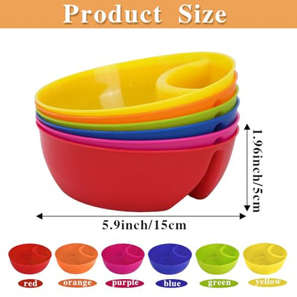 JINGIHE Chip and Dip Serving Set, 6 Pack Anti-Soggy Divided Salsa Bowls Microwave Dishwasher Safe, Plastic Reusable Snack Sauce Containers for Cereal Yogurt Berries