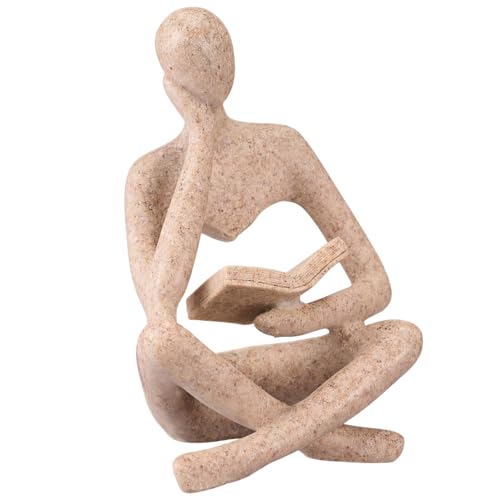 Reading Thinker Statue, Abstract Art Thinker Sculptures Figurine, Modern Aesthetic Figurine Decoration for Home Living Room Bedroom Office Shelf Table Desk Bookshelf Decor(Sandstone) - color: Sandstone