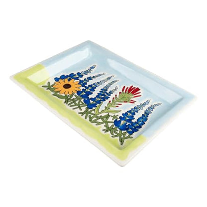 Wildflower Bluebonnet Tray - Ceramic Dish for Treasures, 11.5" x 8.5" Hand-Painted Floral Design, Ideal for Wallet, Phone, Keys, Food, or Home Decor, Living Room Table Decor, Hand Wash Only - style: Wildflower Bluebonnet