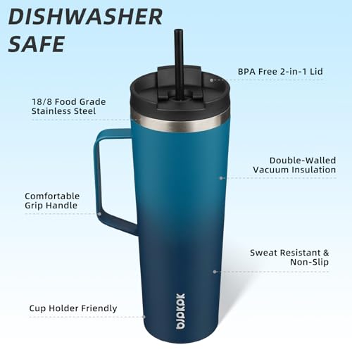 BJPKPK 30oz Insulated Tumbler with Handle, Lid & Straw, Stainless Steel | Double Wall Vacuum Insulated Coffee Travel Mug - Keeps Cold & Hot, BPA Free, Cupholder Fit for Office, Gym & Travel - color: Sea, size: 30 Ounces